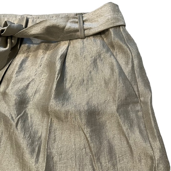 LOFT Champagne Shimmer Pleated Tie Waist Shorts - Picture 8 of 11